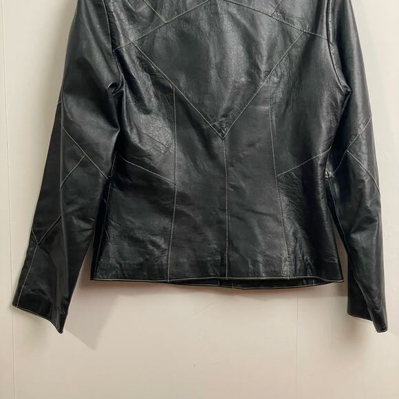 Wilson’s Leather M leather jacket patchwork tan stitching button collar blazer - Picture 7 of 7